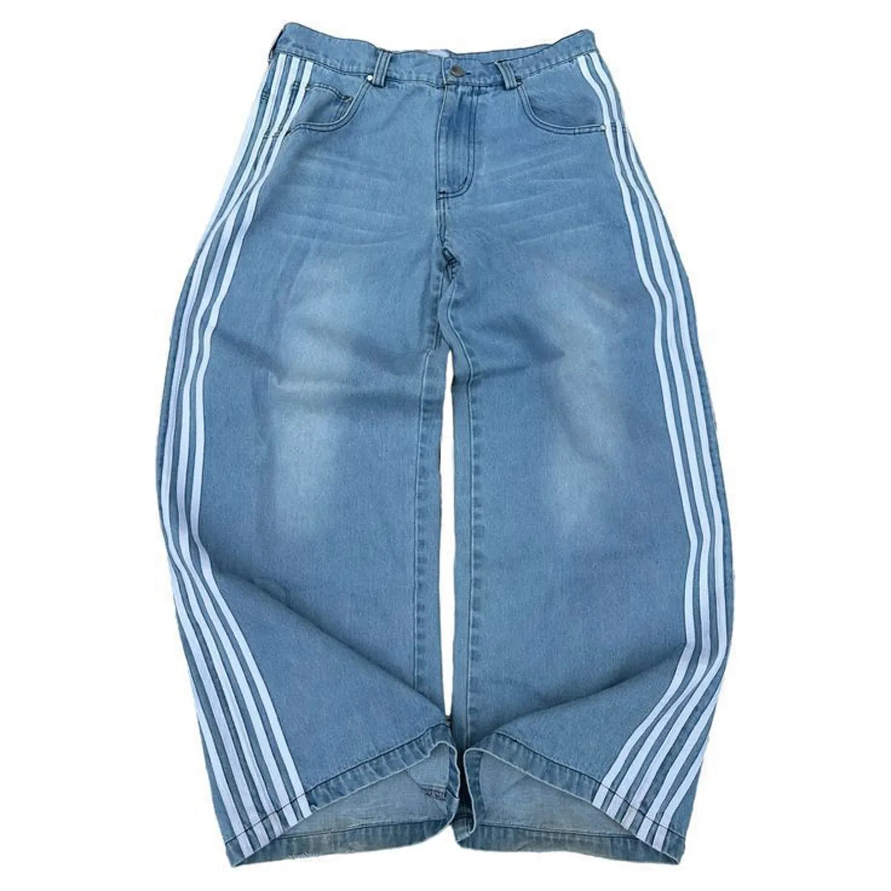 Y2K Striped Baggy Jeans Unisex Wide Leg Denim Pants Hip Hop Streetwear Casual High Quality Embroidered Jeans For Men Women