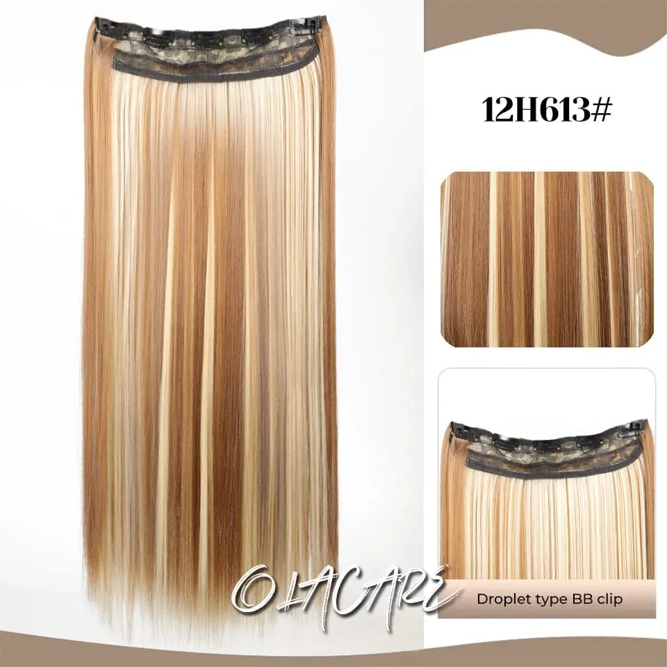 Synthetic Wig 5 Clip One Piece Invisible Hair Extensions Long Straight 24Inch Heat Resistant Hairpiece for Women
