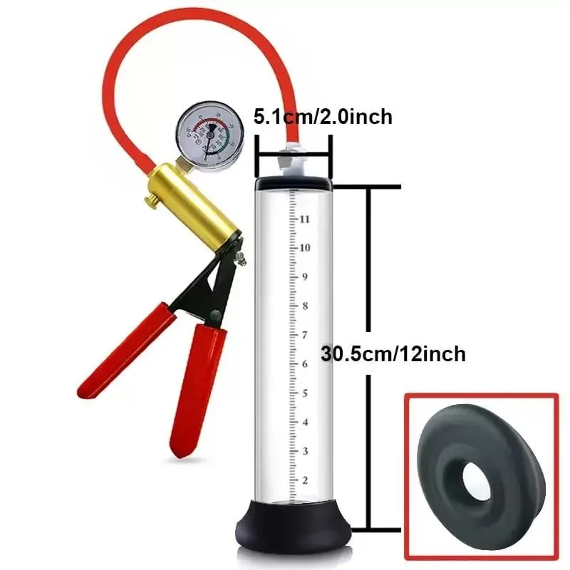 Manual Penis Vacuum Pump with Gauge Acrylic Male Enlargement Extender Trainer Masturbation Pump Adult Sex Toy Set for Men