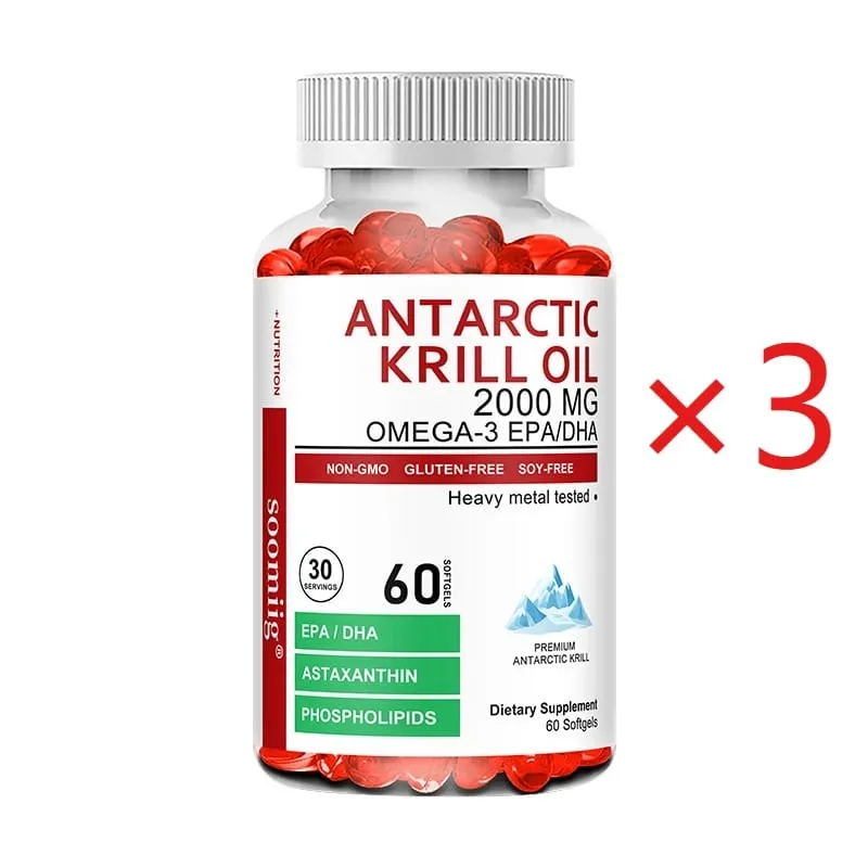 Antarctic Krill Oil 2000 Mg Capsules | 3X Strength Natural Source of Omega-3 EPA DHA with Astaxanthin Phospholipids Supplement