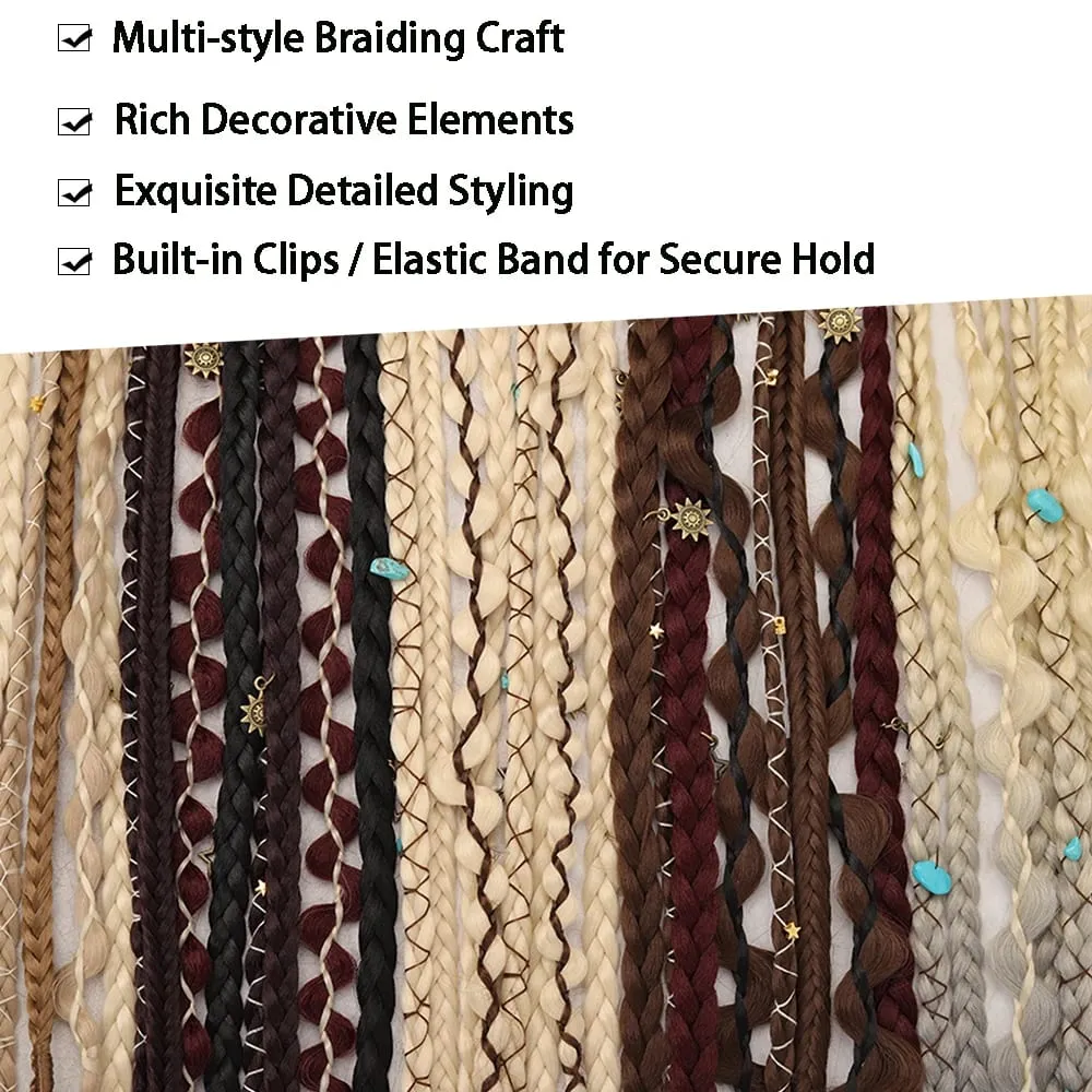 Bohemia Clip in Hair Extensions Fairy Hairpieces Synthetic Handmade Weaving Hair for Girls Party Halloween Christmas Festival