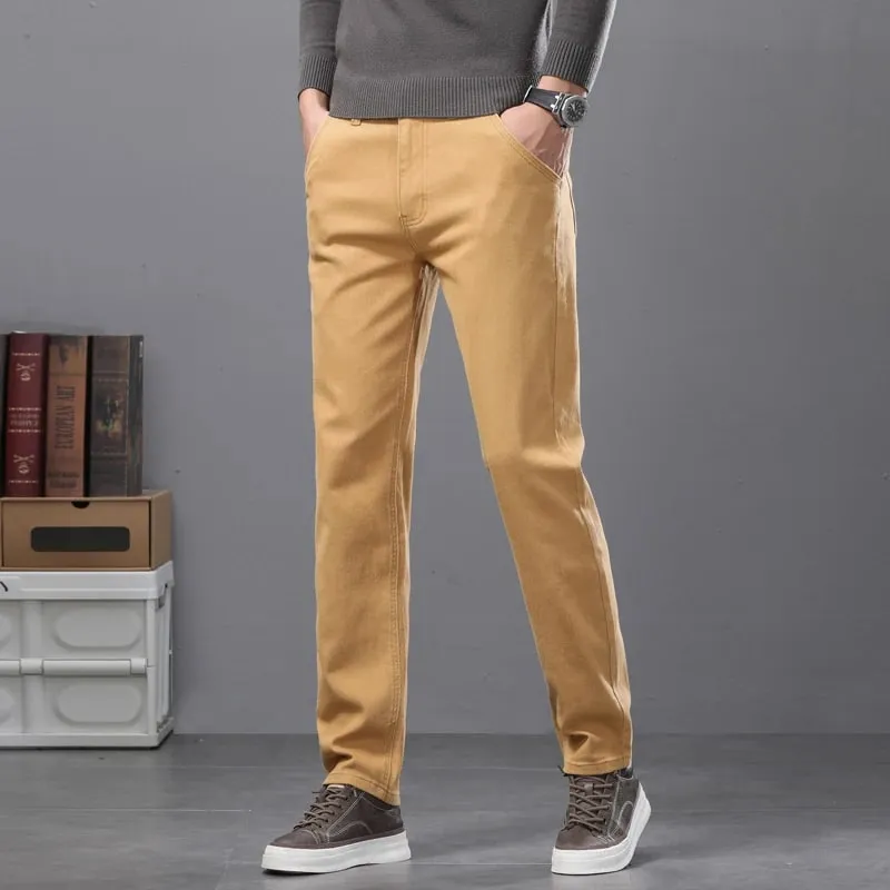 Cotton Elastic Men's Jeans Spring New Fitted Straight Business Casual Trousers Soft Comfortable Fashion Korean Denim Pants