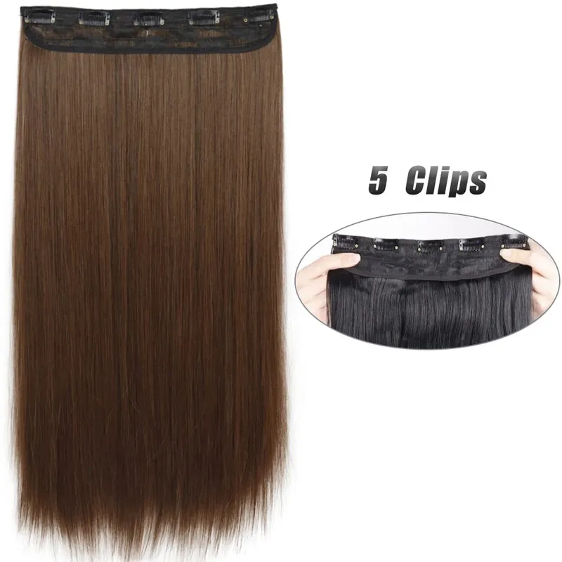 Long Wavy 5 Clip In Hair Extension Mga Synthetic Fiber Hairpieces na 22/32'' Black Blonde Mixed color False Hair Daily Use