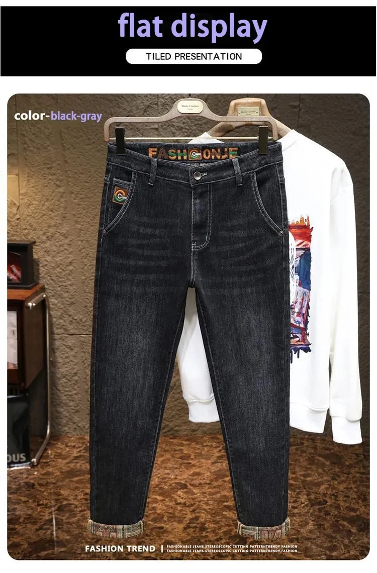New Men's Slim Fit Jeans High-quality Pants Classic Blue Gray Black Casual and Simple