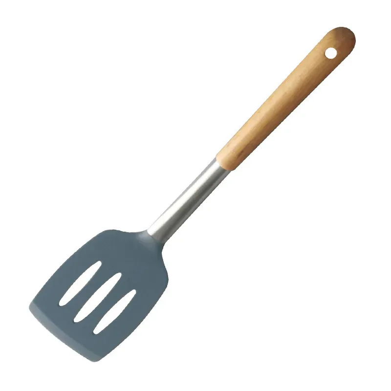 Utensili da cucina in silicone spatola in silicone manico in legno spatola in silicone cucchiaio da zuppa in silicone spatola con perdite padella antiaderente