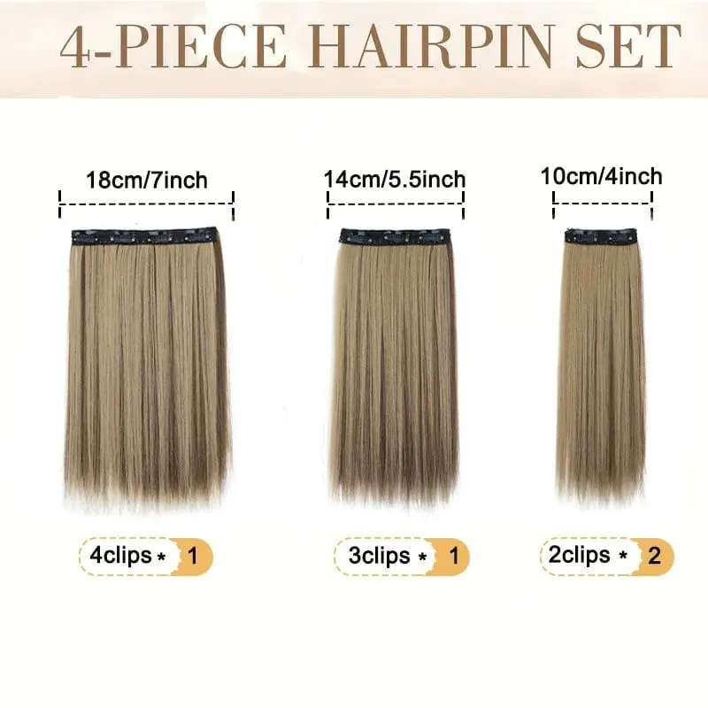 14Inch Synthetic 4Pcs/set Clips in Hair Extensions Straight Hairstyle Brown Blonde Hairpieces Heat Resistant Hair For Women
