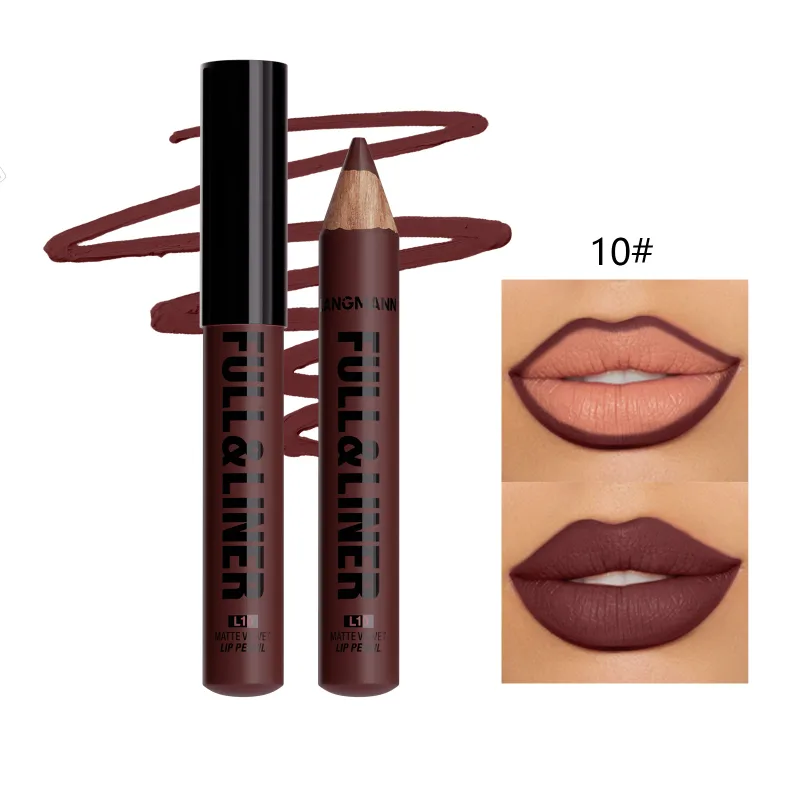 Batom fosco, caneta de madeira, pode ser cortado, o delineador labial dura muito tempo, não gruda no copo, não desbota
