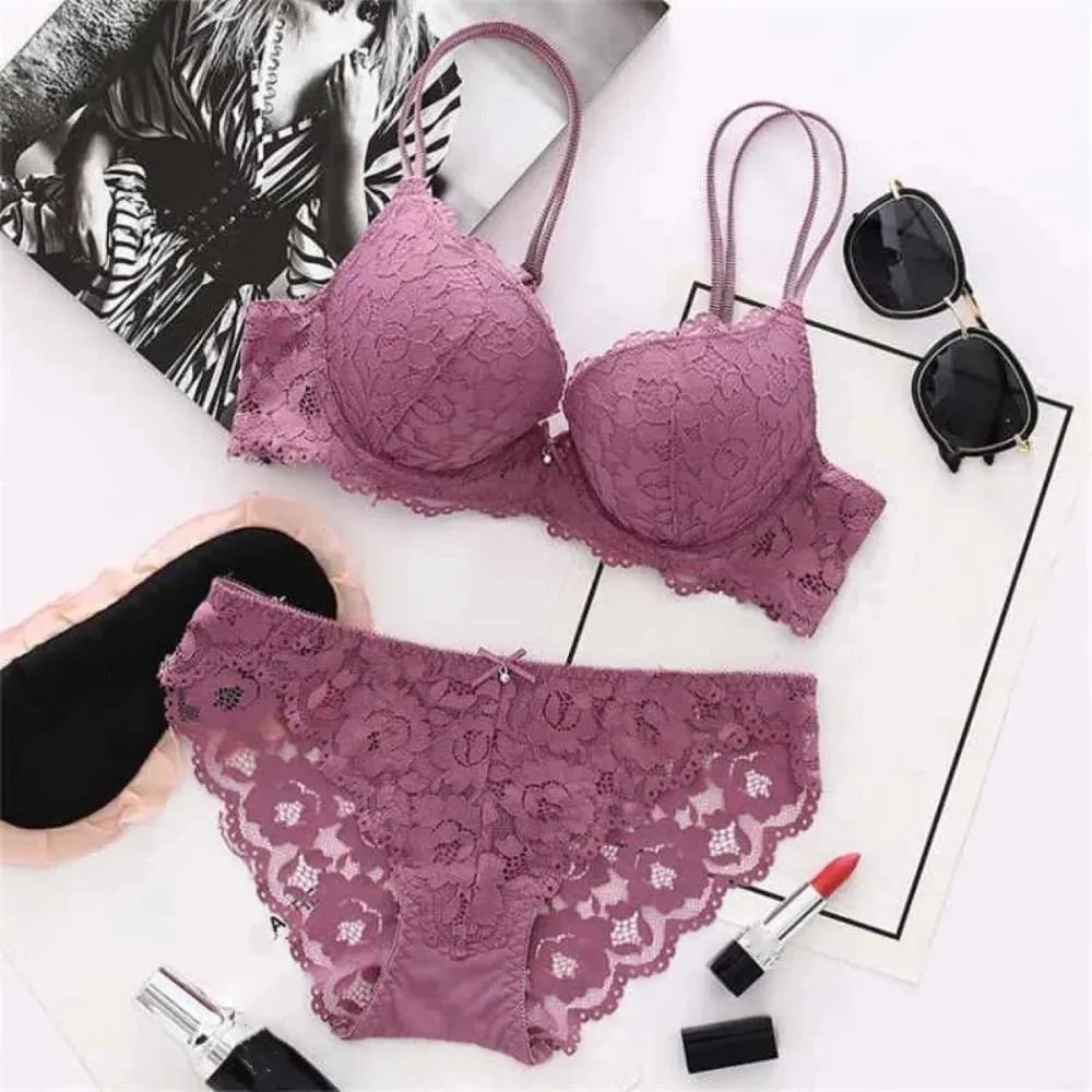 Sweet Mesh Lace Flower Bra Bowknot Low Waist Push Up Bra Women Non Slip Lingerie Bra Panties Set Summer