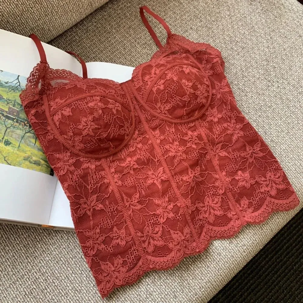 New Fleece-lined Women Winter Camisole Retro Lace Floral with Chest Pad Tank Tops Slim Camis Sleeveless Crop Tops Women Girl
