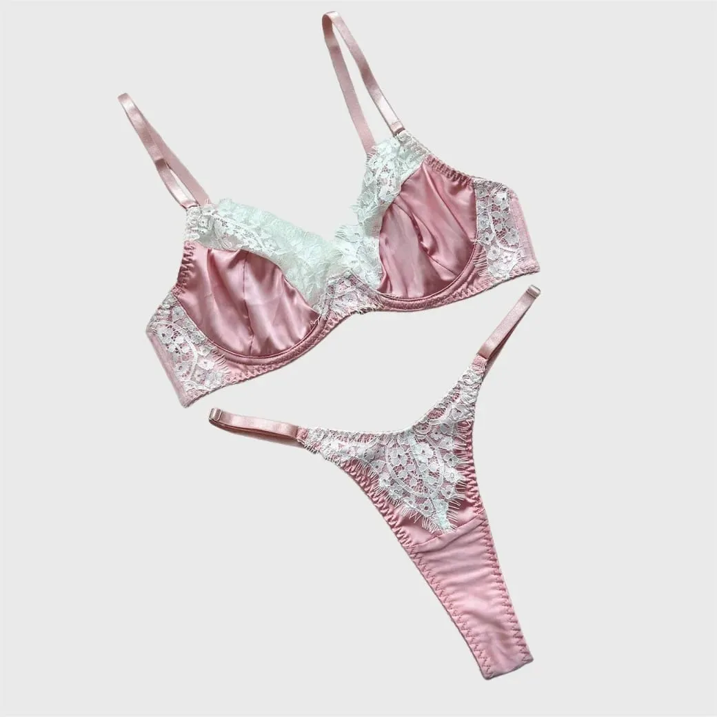 Ellolace โรแมนติกชุดชั้นในสตรีชุด Coquette ซาตินลูกไม้ Bra ทอง 2PC Slim Sensual ร้อนเครื่องแต่งกายหวานเยาวชนสาวชุดชั้นใน — image 2