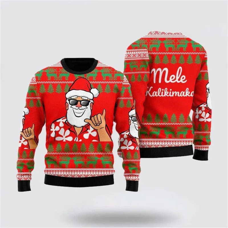 New 2026 Ugly Christmas Sweater Men Santa Claus Pattern Pullovers Women 2026 New Year Merry Christmas Crew Neck Sweatshirts