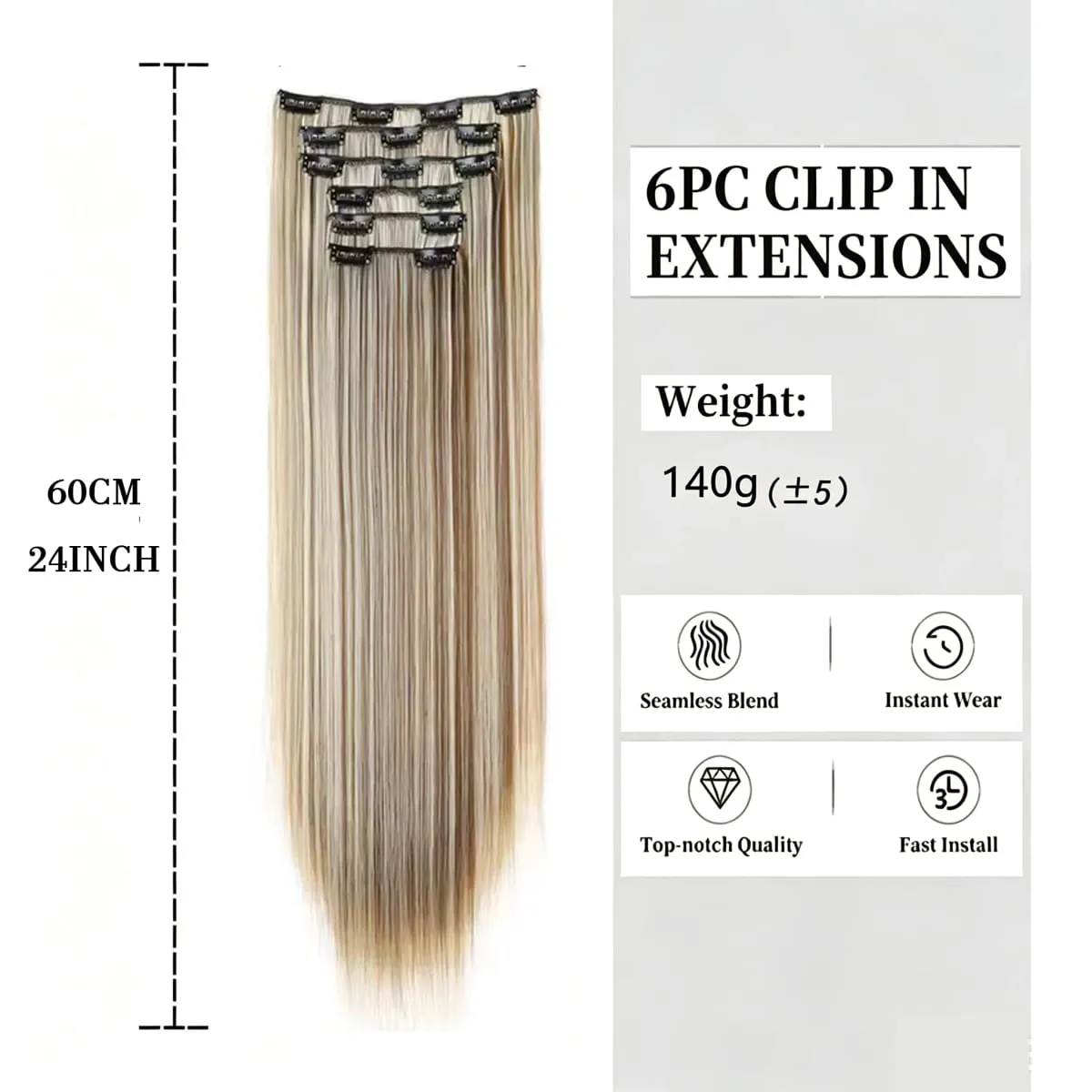 Clips In Hair Extension Long Straight Hair Pieces Clip In Hair Extension 24Inch 6Pcs Synthetic Fake Hair Ppieces For Women