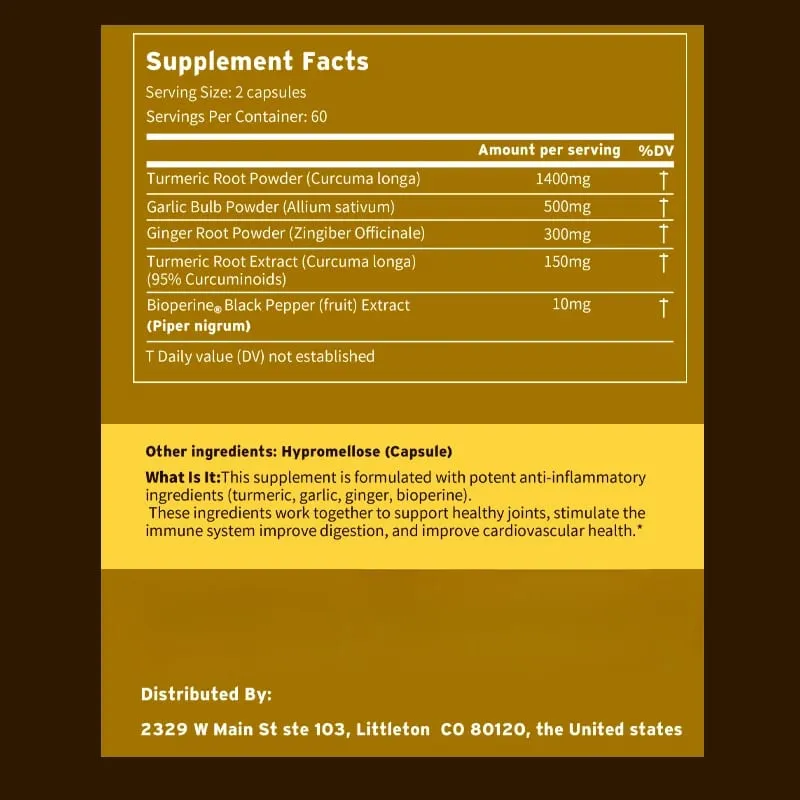 Συμπλήρωμα 4-σε-1 Turmeric Ginger - με Σκόρδο κουρκουμίνη μαύρο πιπέρι - Ανοσολογική υποστήριξη των αρθρώσεων Βελτιώνει την πέψη