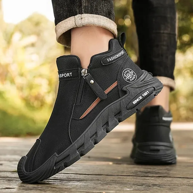 Mens Casual Labor Shoes Fashion Zipper Versatile Men Panlabas na Panakyat na Sapatos Hindi Nadulas na Wear-resistant Sneakers Zapatos Para Hombre