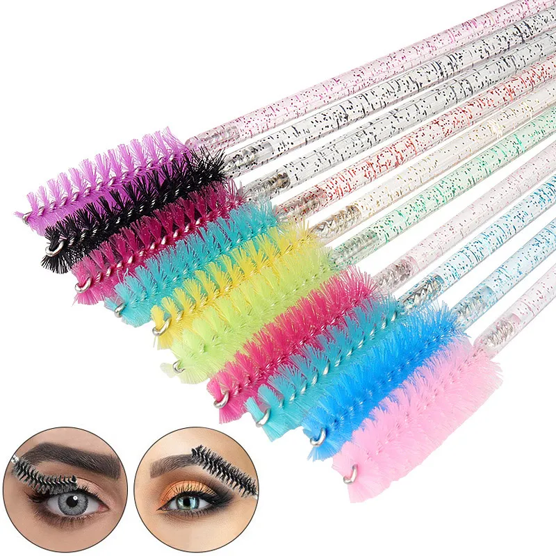 50pcs Crystal Rod Disposable Eyelash Brushes Eyelash Comb Eyebrow Comb Eyelash Curl Spiral Multi purpose Portable Makeup Brush
