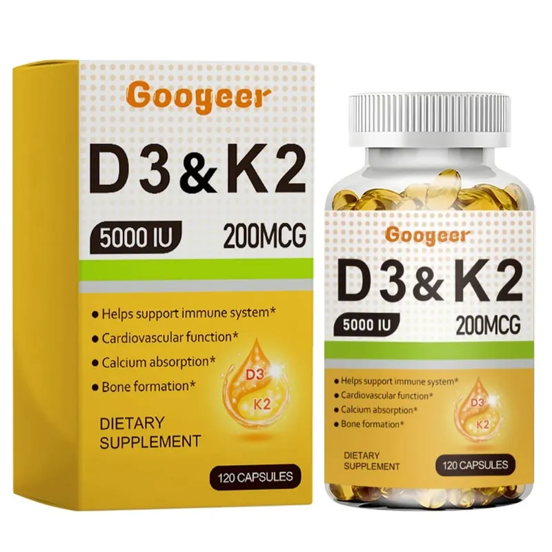 Googeer Vitamin D3 K2 Capsules 5000 IU D3 and 200 mcg K2 for Bone Health and Immune Support Dietary Supplement 120 Capsules