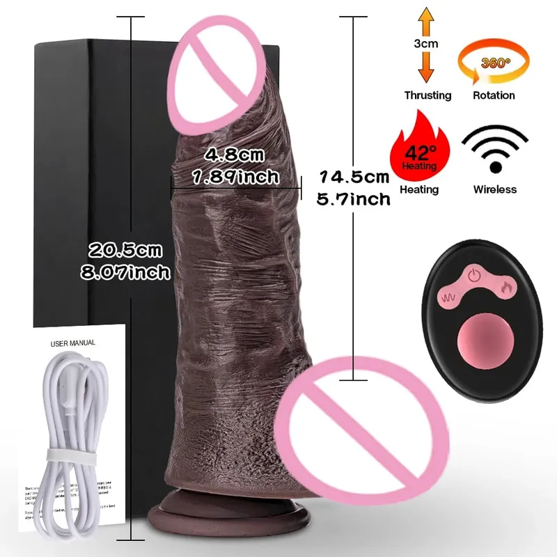 Thrusting Dildo Black Dick Elescopic Vibrating Dildo Vibrator Heating Sex Toy G-Spot Anal Stimulation Vibrating For Women — image 13