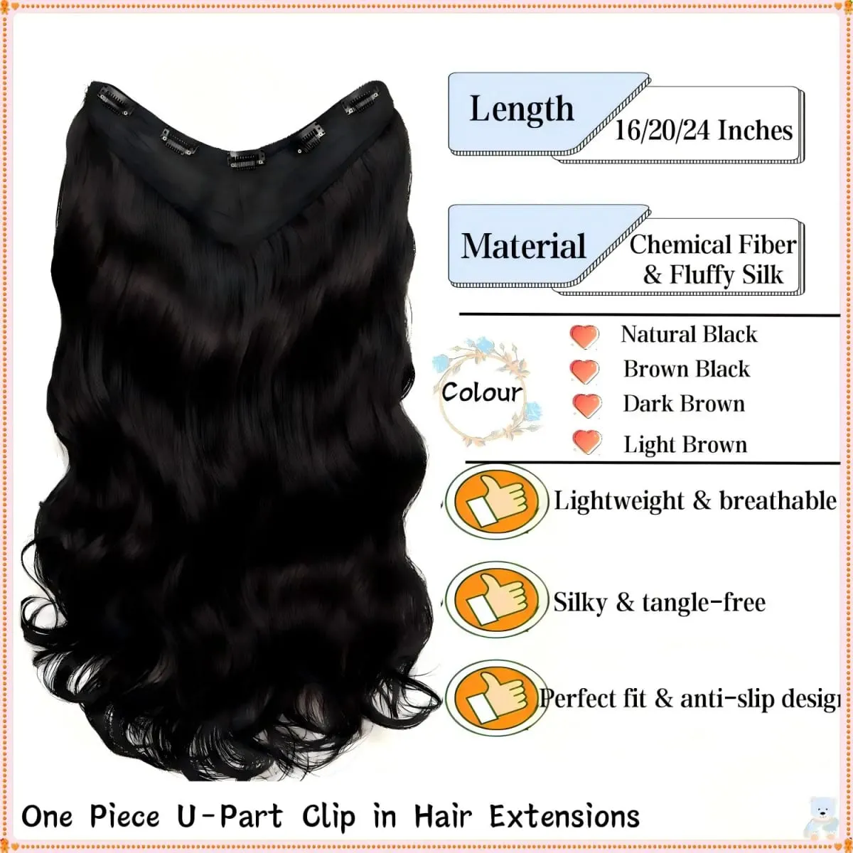 U-shaped Lace 5 Clips Clip In Hair Extensions Synthetic Long Wavy Curly Heat Resistant Full Shine Hairpieces 16/20/24 Inch