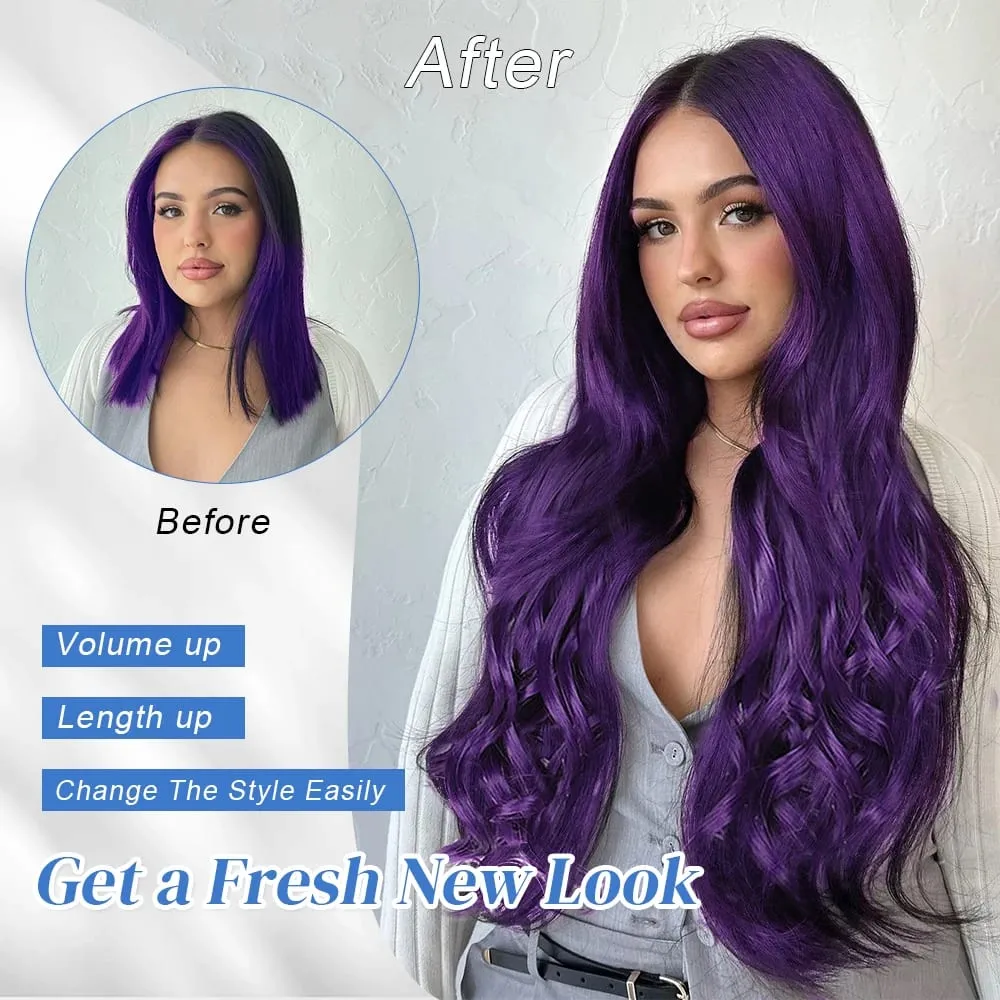 Synthetic Clip in Hair Extensions Purple hairpieces 7pcs/set 22inch Thick Hair for Women Girls Daily Party Cosplay
