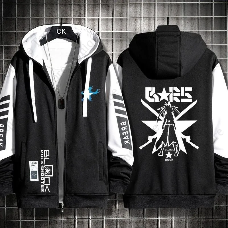 ‌BLACK ROCK SHOOTER Hoodies Anime Cartoon Kuroi Mato Print Sweatshirt BLACK ROCK SHOOTER Merch Men Women Autumn Zipper Hoodie