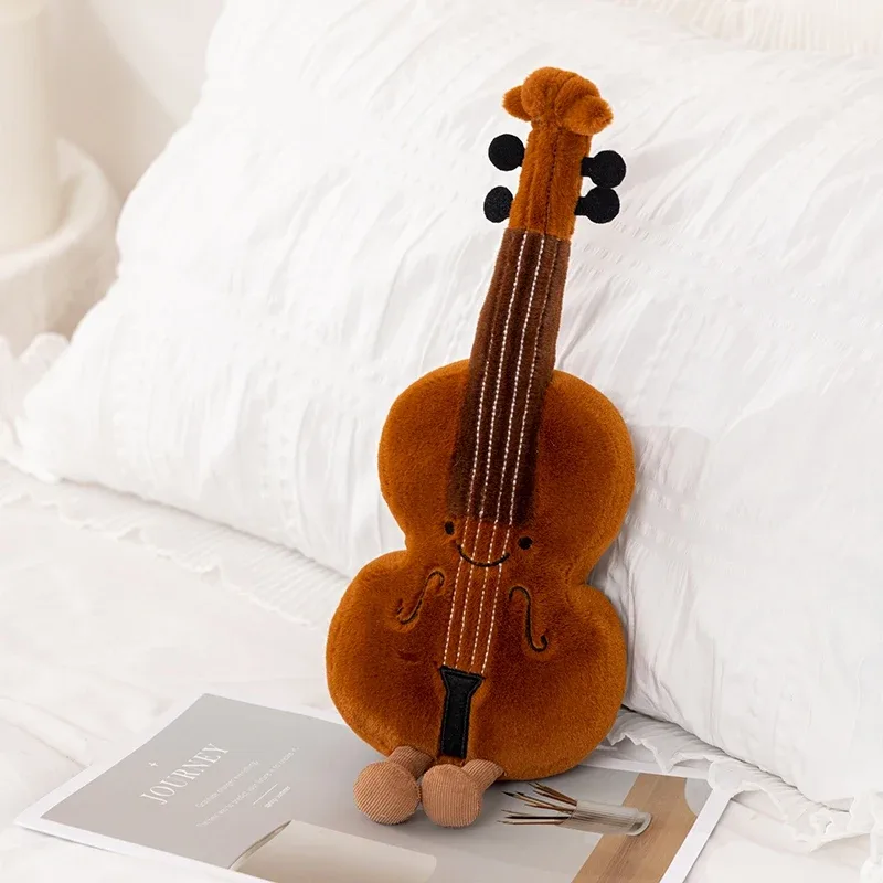 Humanoid Musical Instruments Plush Toy Stuffed Smiling Guitar Violin Tuning Fork with Legs Decor Plushie Prop Gift