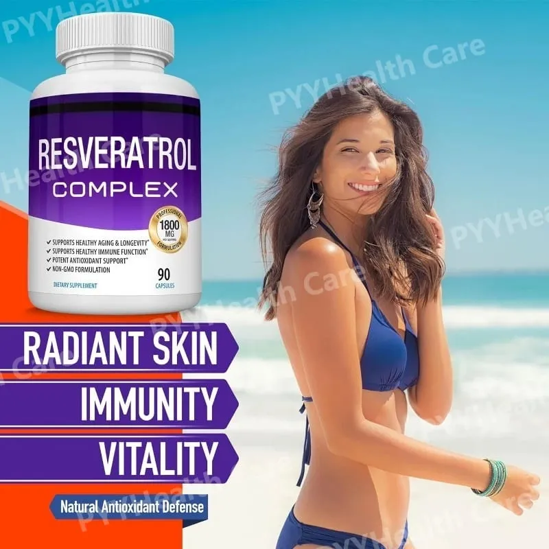 Resveratrol Supplement 1800 Mg Antioxidant Complex for Healthy Aging Health Support Immune System for Men Women 90 Capsules