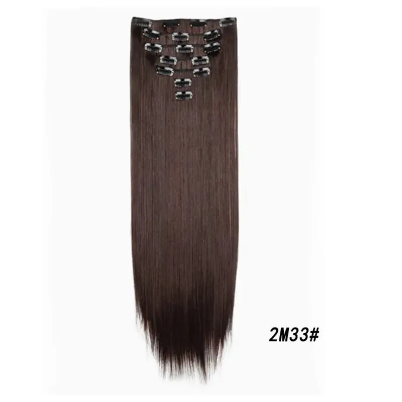 7Pcs/Set16Clips Hair Extension Black Long Straight Natural Hair Ombre Hairpiece Heat Resistant Fiber For Women Hairstyle Cosplay