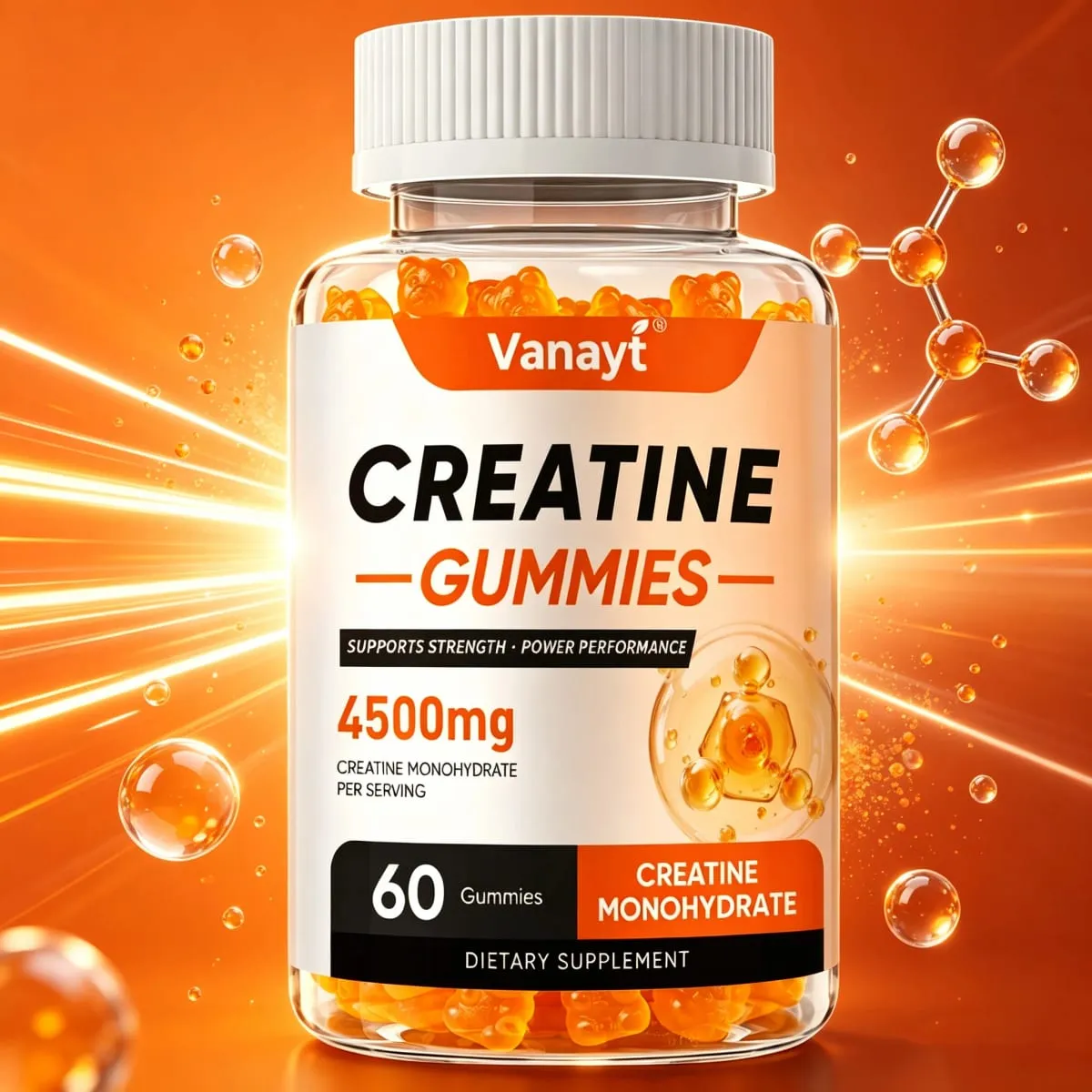 Creatine Monohydrate Gummies 4500mg - Boost Energy Build Muscle Mass and Improve Athletic Performance