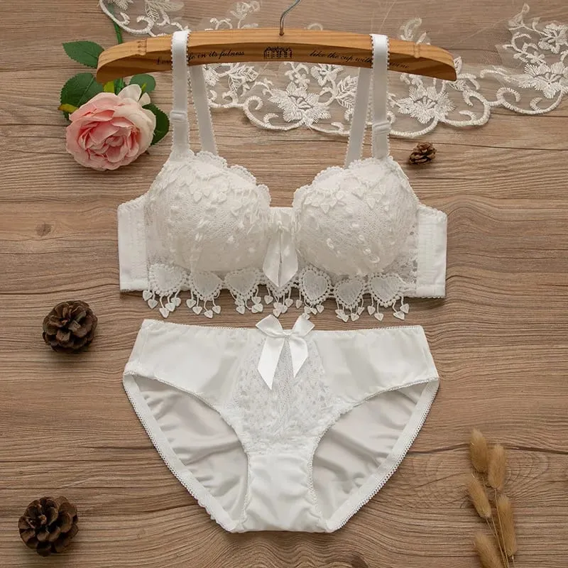 Women Wireless Lingerie Set Tassel Lace Bow Decor Push‑Up Bra & Panty Suit Adjustable Straps Ladies Intimate Underwear 32-38 — image 2