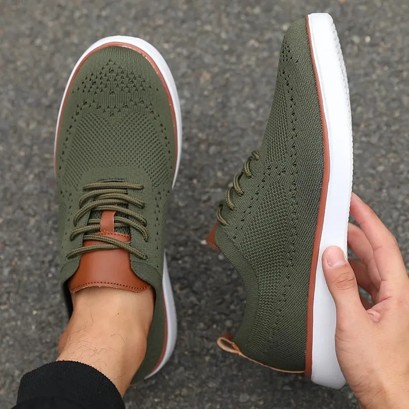 Sleek Men's Casual Shoes Breathable Mesh Upper Comfortable Insole Non-Slip Sole Casual Walking Shoes Knit Design Flexible Sole