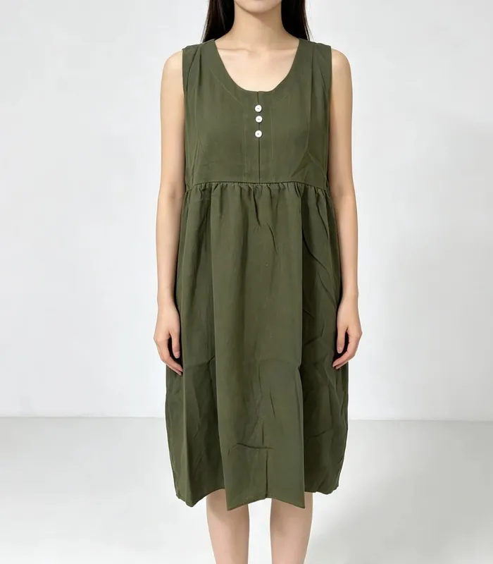 2026 New Women's Cotton Linen Sleeveless Dress Casual Button Down Loose Midi Dresses for Summer Women's Casual Dresses