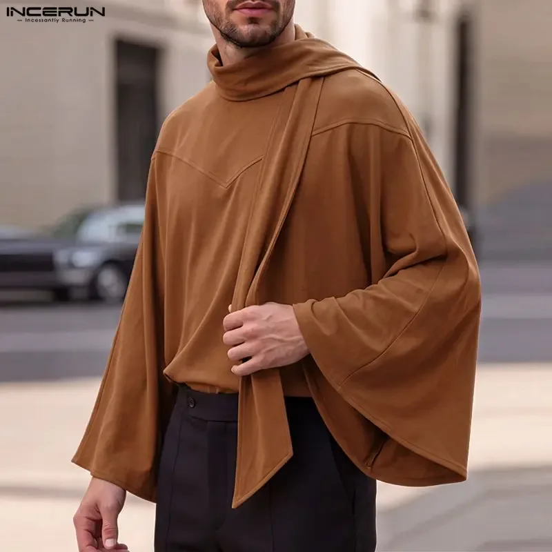 Men's Sweatshirts Solid Cloak Cape For Man Long Sleeve Scarf Collar Streetwear Autumn Winter Fashion Ponchos Hoodies