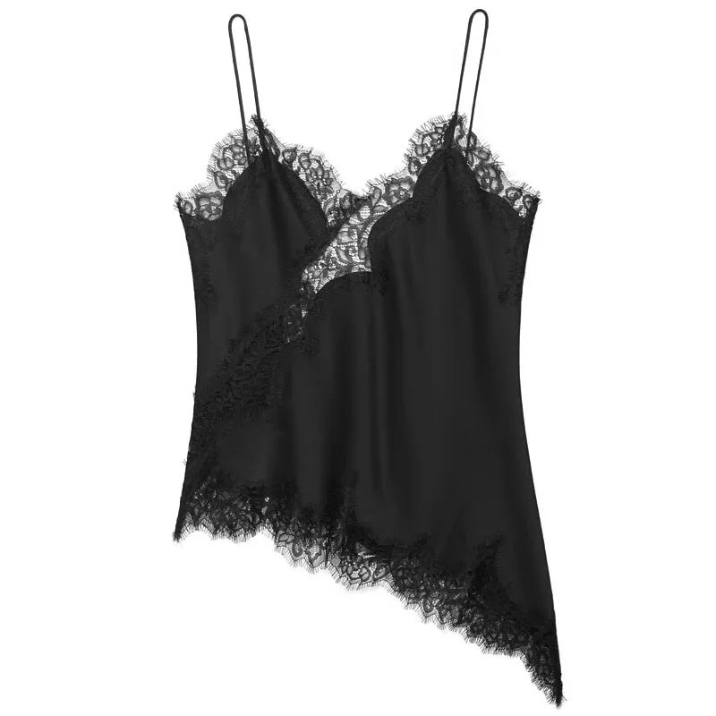 Lace Asymmetrical Top Women Tanks & Camis Summer 2025 Black Slip Sleeveless Top Ladies y2k Backless Off Shoulder Camisole