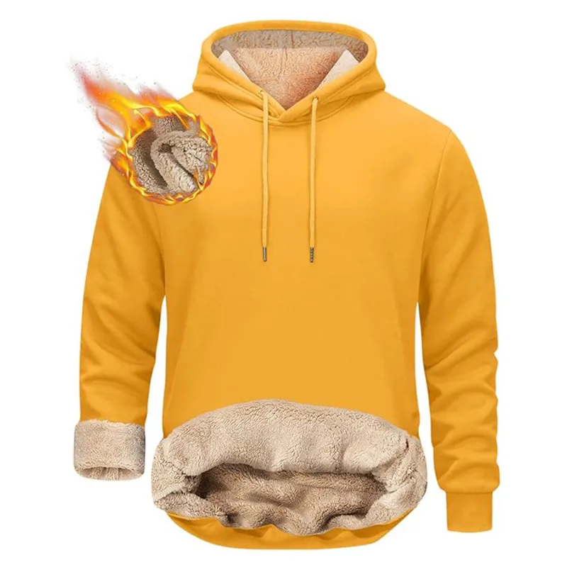 Winter Men's Warm Hoodies Sports Thick Sweatshirts Windproof Thermal Casual Solid Color Loose Long Sleeve Pullover Streetwear