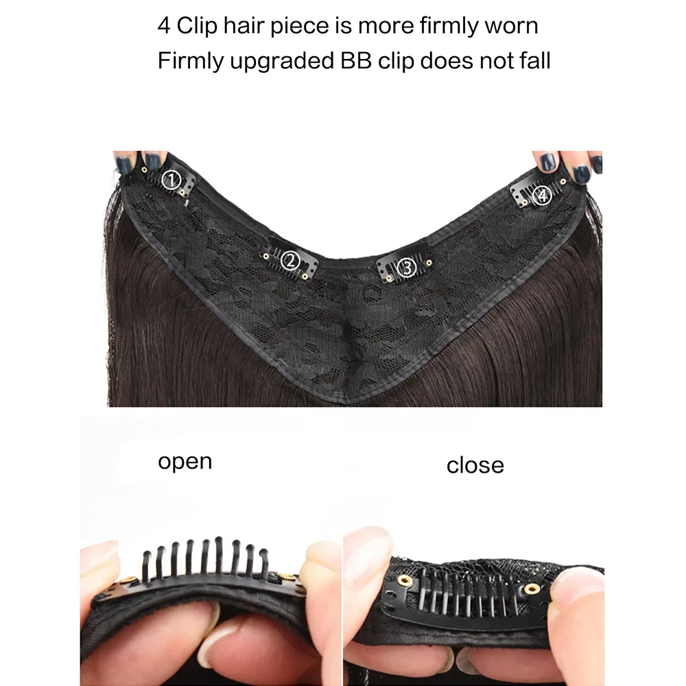 Uma peça clipe peruca invisível extensões de cabelo sintético tipo u curto extensão reta mulheres perucas meia peruca feminina
