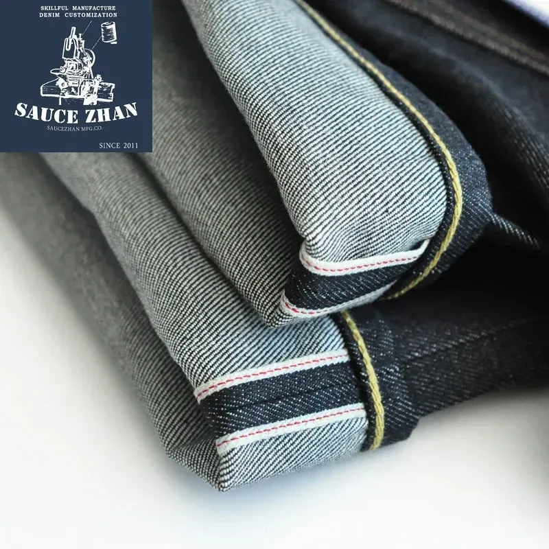 SauceZhan 316XX Casual Selvedge Jeans Raw Denim Jeans Unwashed Selvage Indigo Denim Jeans Straight Mens Jeans