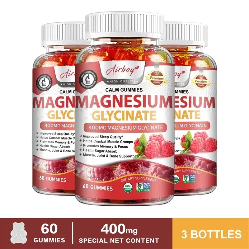 Magnesium Glycinate Gummies - Brain Health Strengthen Muscles and Bones Improve Sleep Relax Nerves
