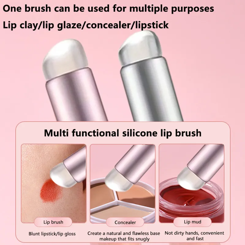 1pc Soft Silicone Lip Brush With Dust Proof Cover Round Head Lipstick Applicator Lips Makeup Tool Multi-use Brushes