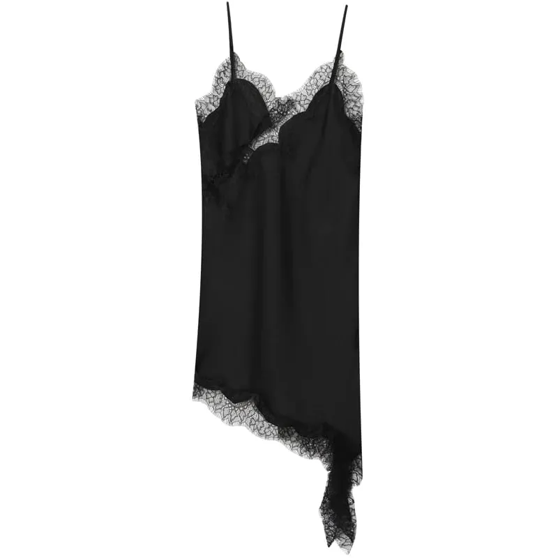 2025 Women's Lace Asymmetric Dress Sexy Midi Slip Dress Chic Sleeveless Backless Vestido Luxury Women's Elegant Party Dress
