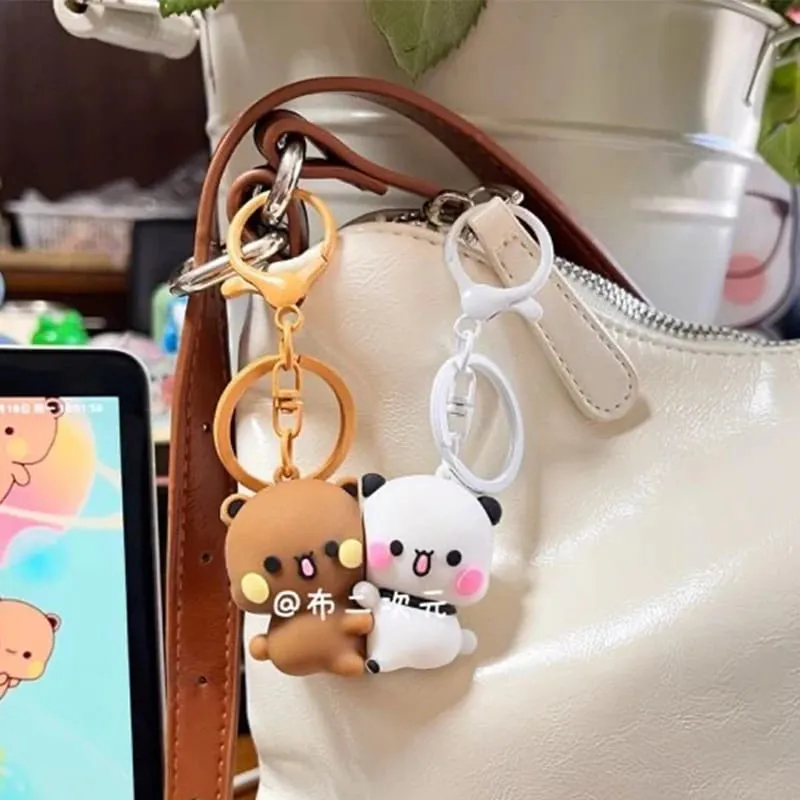 New Bubu Dudu Magnetic Hug Keychain Cute Cartoon Panda Ornament Keychain Backpack Accessories Couple Christmas Gift