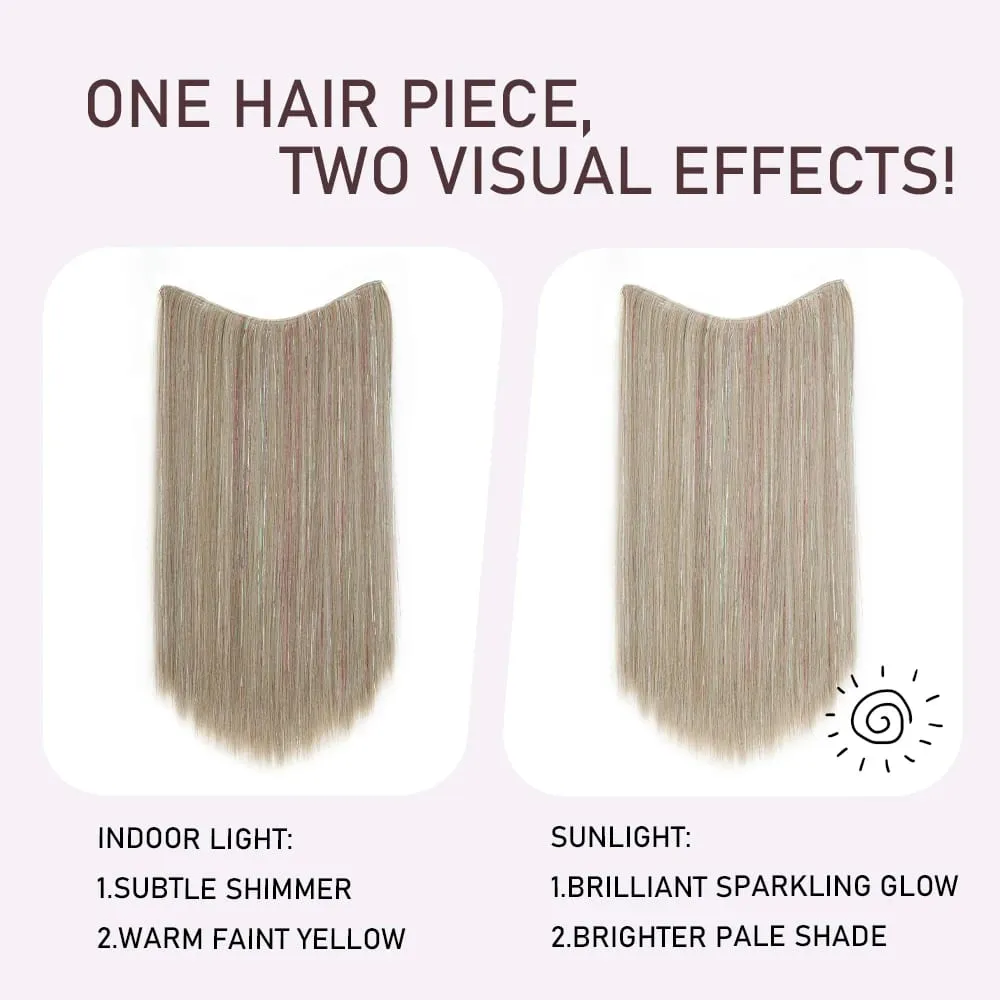 24Inch Long Straight Synthetic Clip‑in Hair Extensions Glitter Laser Tinsel Hair High‑Temp Fiber Shiny Hairpiece for Women Daily