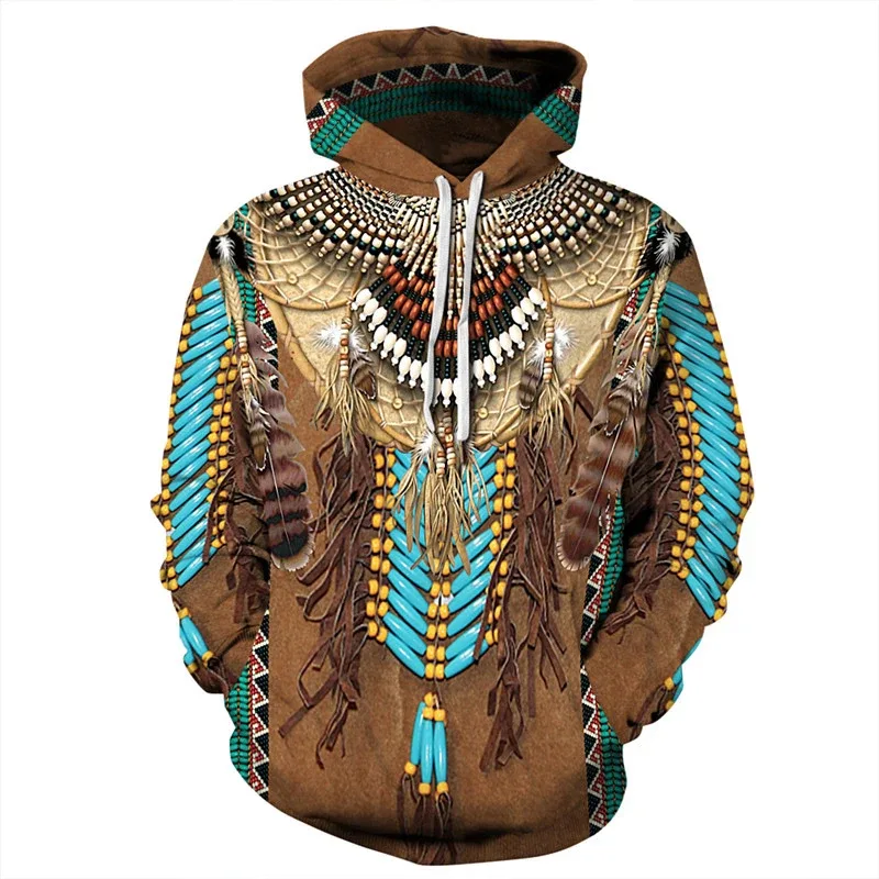 Fashionable 3D Printed Bohemian Pattern Men's Top Fashionable Men's Loose Large Sports Hoodie Street Retro Long Sleeve Hoodie