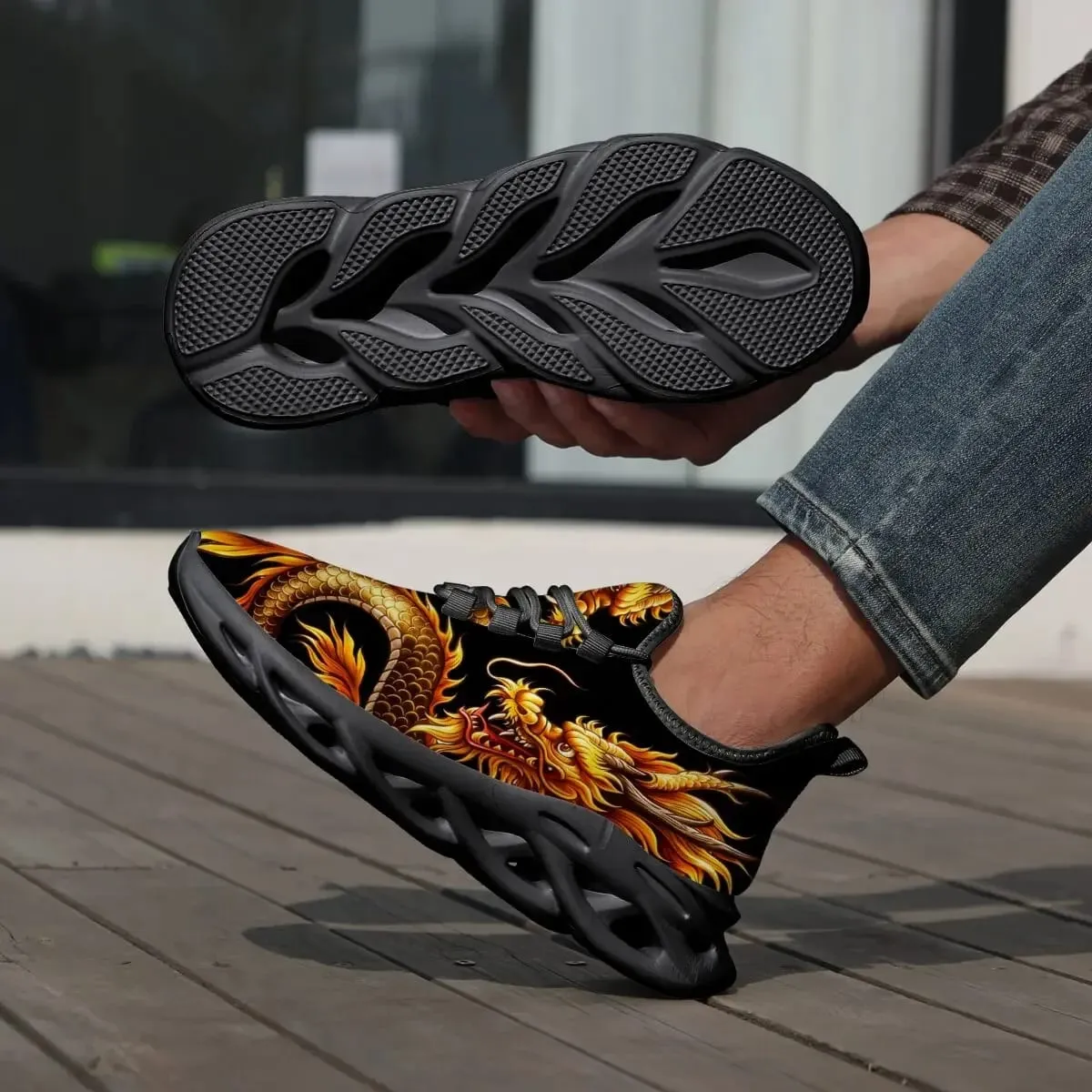 Dragon Graphics Sneakers Men Mesh Breathable Casual Men Shoes Unisex Light Thick Sole Couple Shoes Athletic Sneakers Women Shoes