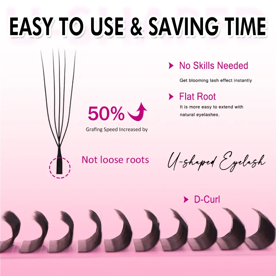 U-Shaped 3D 4D 5D Eyelash Extensions Faux Mink Premade Fans Lashes Easy Grafting Hand Woven Matte Black Volume W YY Shape Lashes