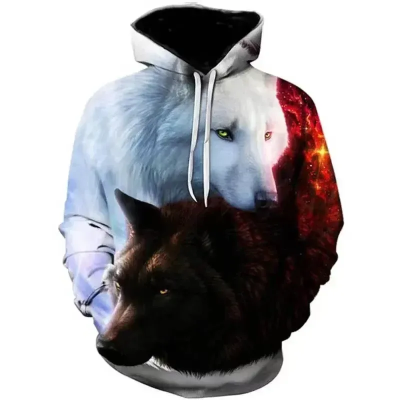 Fashion Autumn And Winter New Animal Wolf Hooded Sportswear Men's 3D Model Wolf Hooded Sportswear Men's Hooded Sportswear Tops