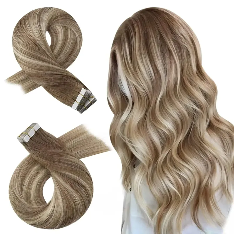 Moresoo Tape in Hair Extension Human Hair Real Remy PU Skin Weft 12-24 Inch Straight Brazilian Hair Glue on Adhesive Tape Ins