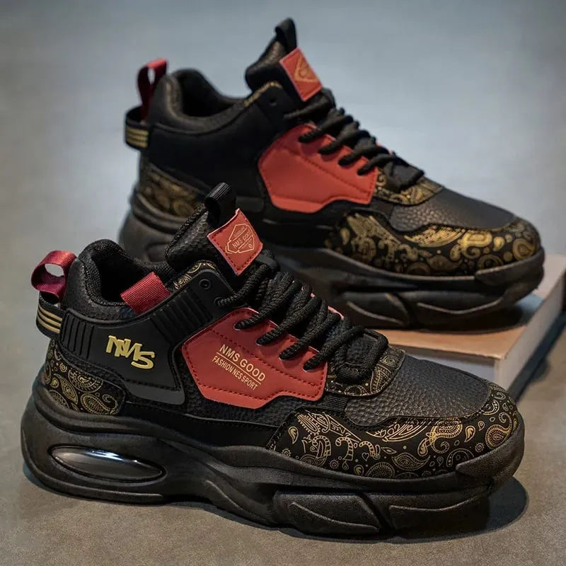 2025 Autumn Men's Shoes New Breathable Youth High Top Sneakers Trendy and Versatile Thick Bottom Casual Dad Shoes Men