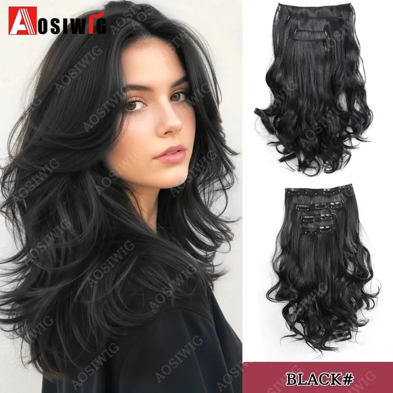 Synthetic 11 Clips Clips in Hair Extensions Long Curly Hairstyle Black Blonde Hairpieces Heat Resistant False Hair Daily Use