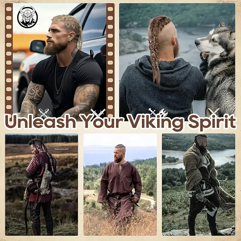 Men Viking Braids Hair Extensions Synthetic Clip In Braided Hair Pieces Cosplay Renaissance Festival Hair Accessories For Men