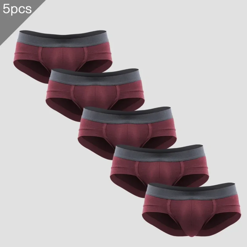 5PCS Men's three-piece briefs with U-shaped pouch, modal fabric, breathable, summer youth low-rise bottom pants